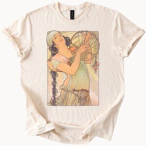 Nouveau Woman Graphic Tee Mucha Style Art T Shirt